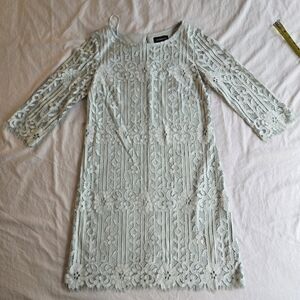 Liz Claiborne 💚 Pastel Mint Green Floral Lace long sleeve sheath dress Spring